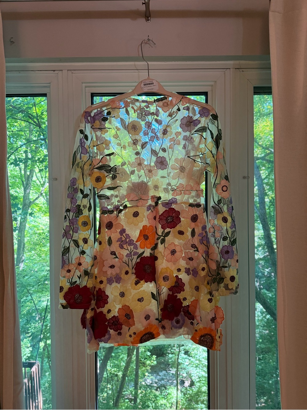 Embroidered Floral Sheer Long Sleeve Jacket - Multicolor